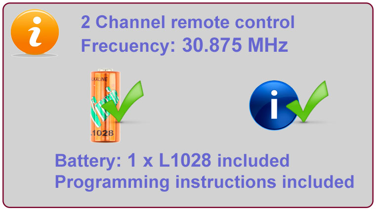 Cardin S738-TX2 2-Channel Remote Control with 30.875 MHz Frequency 
